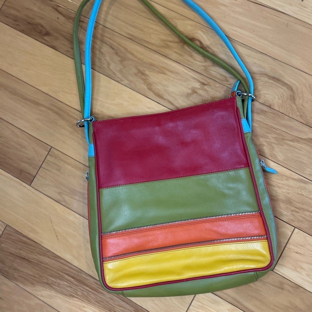 Ili New York Convertible Colorblock Leather Shoulder Bag/Backpack Purse